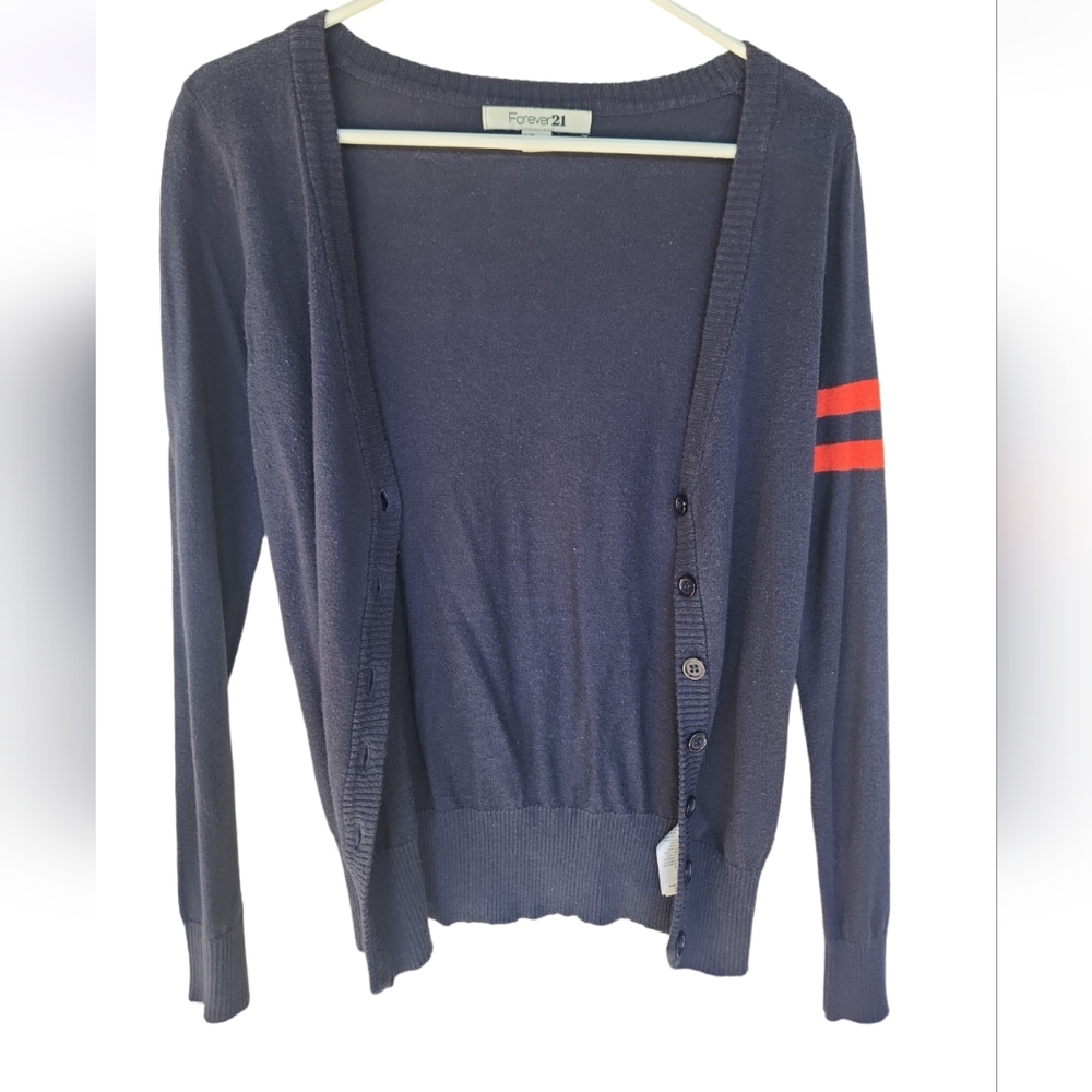 Forever 21 Navy Blue Button Down Cardigan, V-neck, Size Small